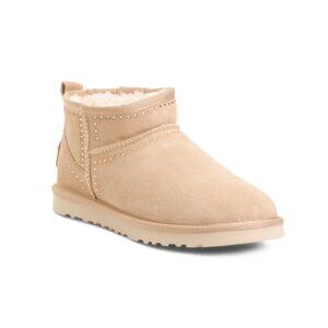 TOP3 Sand Made In Portugal Suede Cozy Faux Fur And Rhinestones Booties